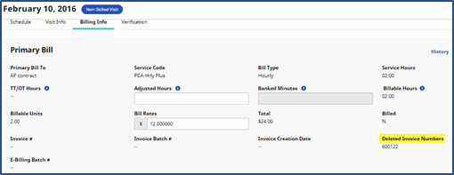 Invoice Details on the Billing Info Tab